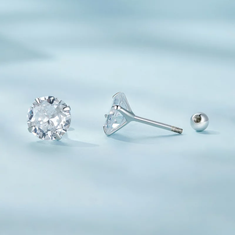 (image pour) Boucles d'oreilles clous en zirconium blanc style Pandora - SCE1646-M - Afficher 4