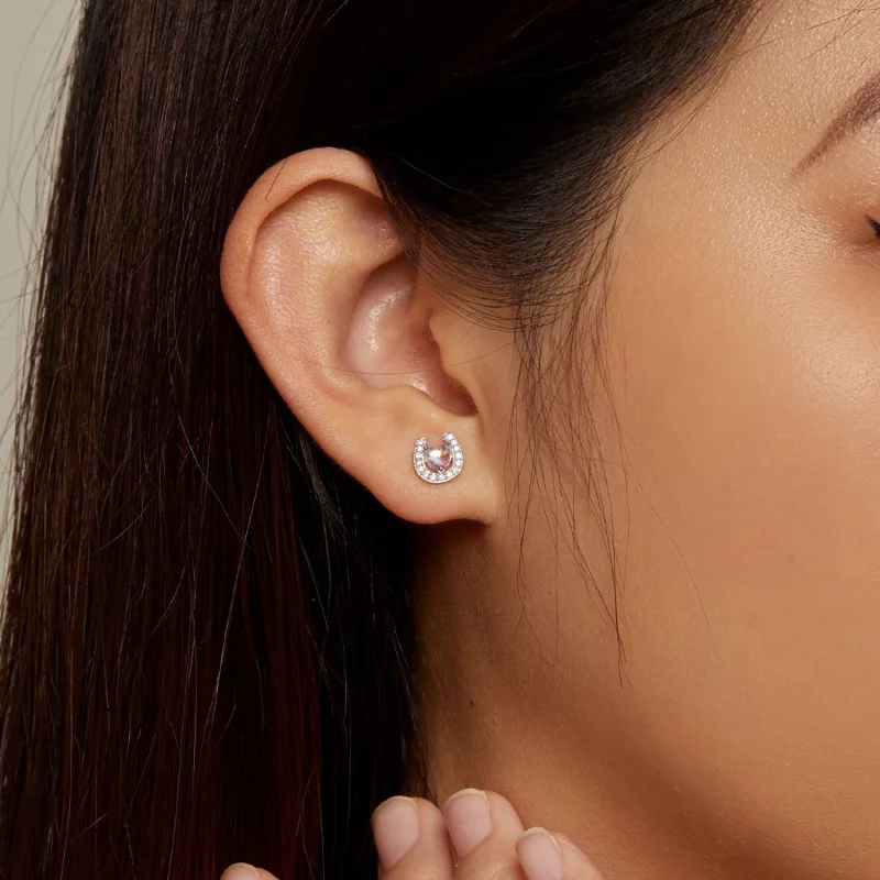 (image pour) Boucles d'oreilles à clous ronds style Pandora avec des bouchons d'oreille en fo - Afficher 6