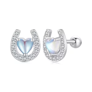 (image pour) Boucles d'oreilles à clous ronds style Pandora avec des bouchons d'oreille en forme de fer à cheval - SCE1612