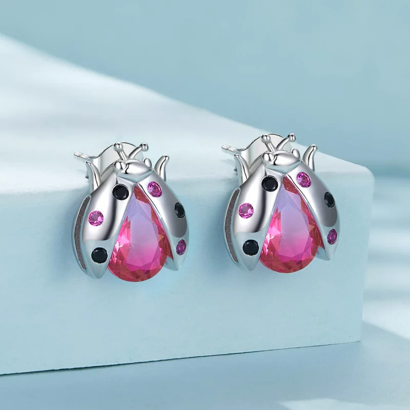 (image pour) Boucles d'oreilles à clous style Pandora avec coccinelle - SCE1634 - Afficher 2