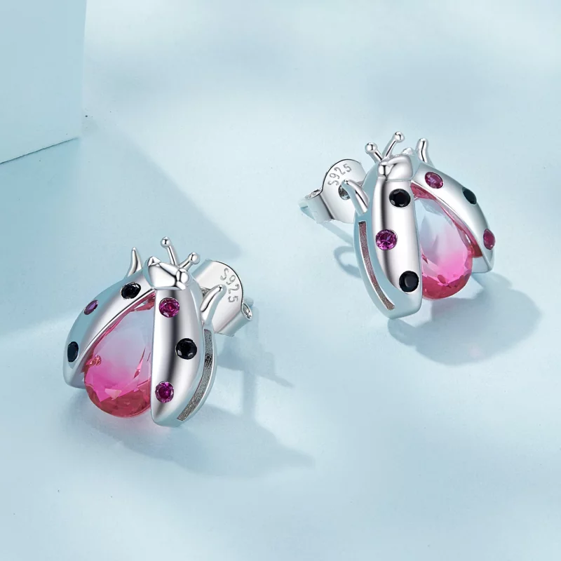 (image pour) Boucles d'oreilles à clous style Pandora avec coccinelle - SCE1634 - Afficher 3