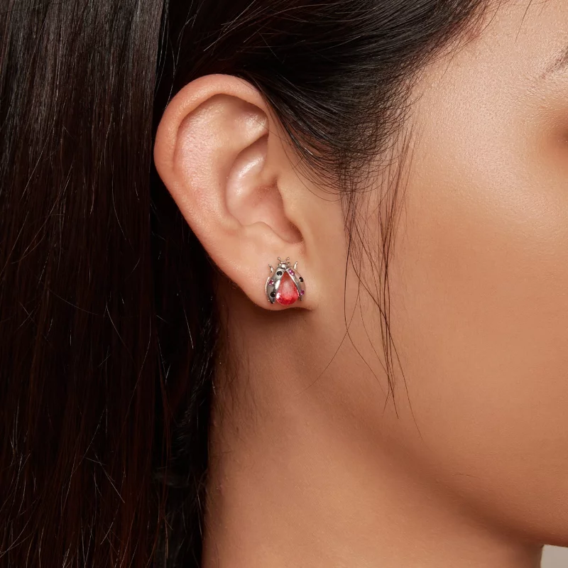 (image pour) Boucles d'oreilles à clous style Pandora avec coccinelle - SCE1634 - Afficher 5
