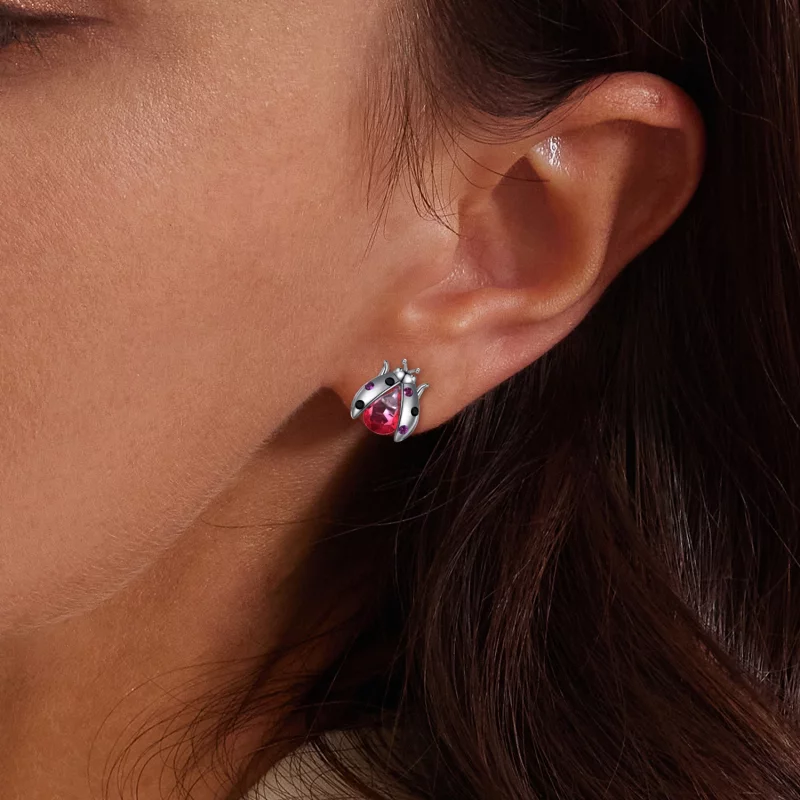 (image pour) Boucles d'oreilles à clous style Pandora avec coccinelle - SCE1634 - Afficher 9