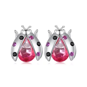 (image pour) Boucles d'oreilles à clous style Pandora avec coccinelle - SCE1634