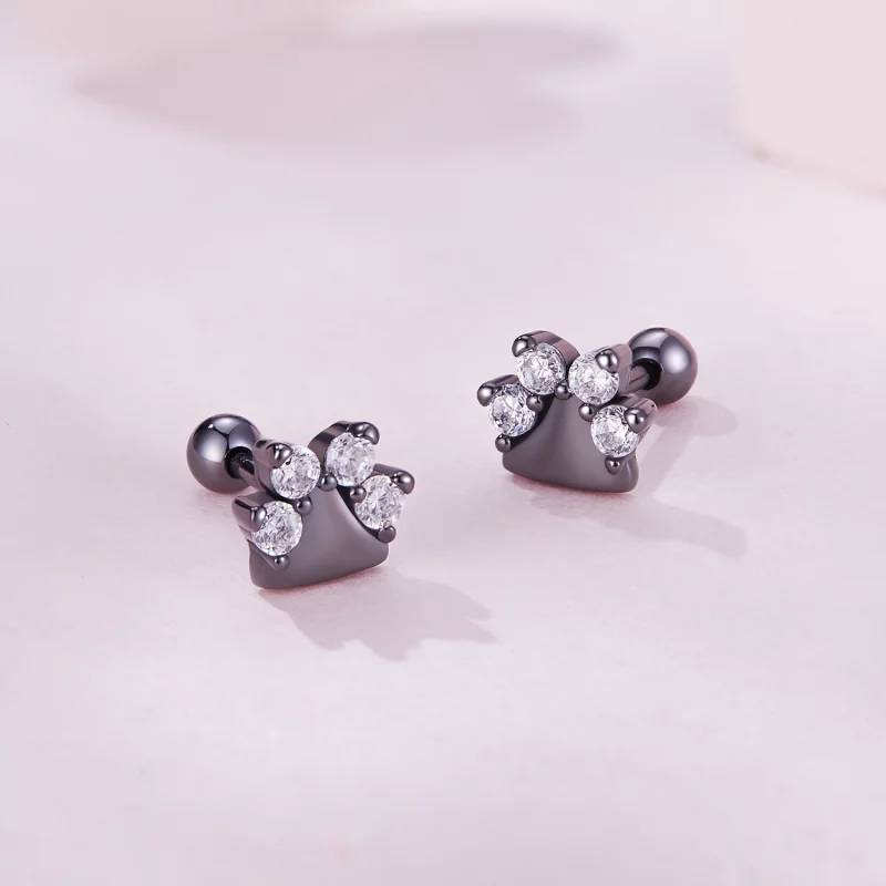 (image pour) Boucles d'oreilles clous style Pandora avec des empreintes de pattes de chien no - Afficher 2