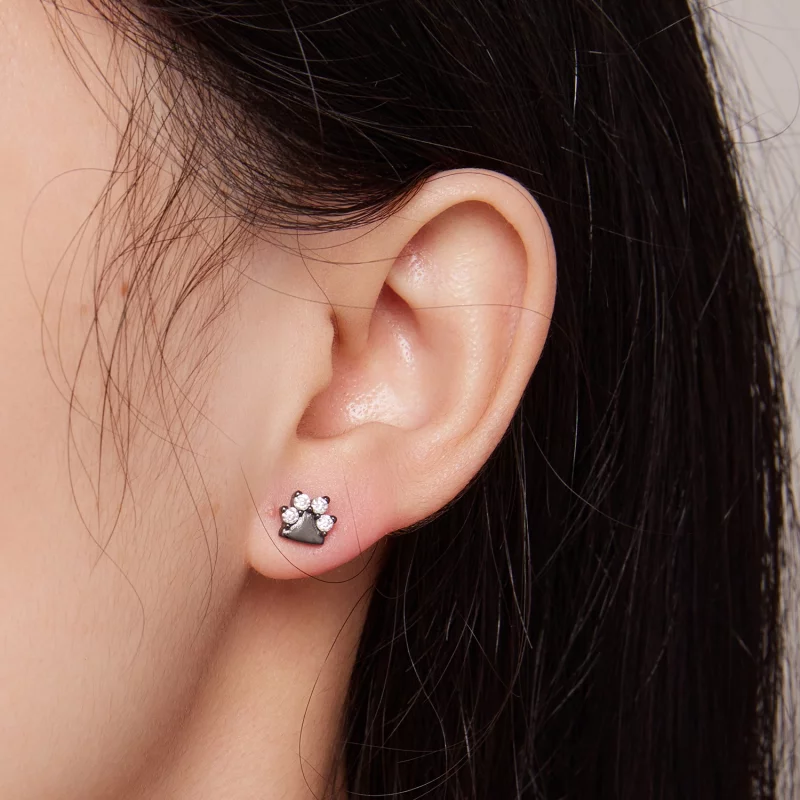(image pour) Boucles d'oreilles clous style Pandora avec des empreintes de pattes de chien no - Afficher 4