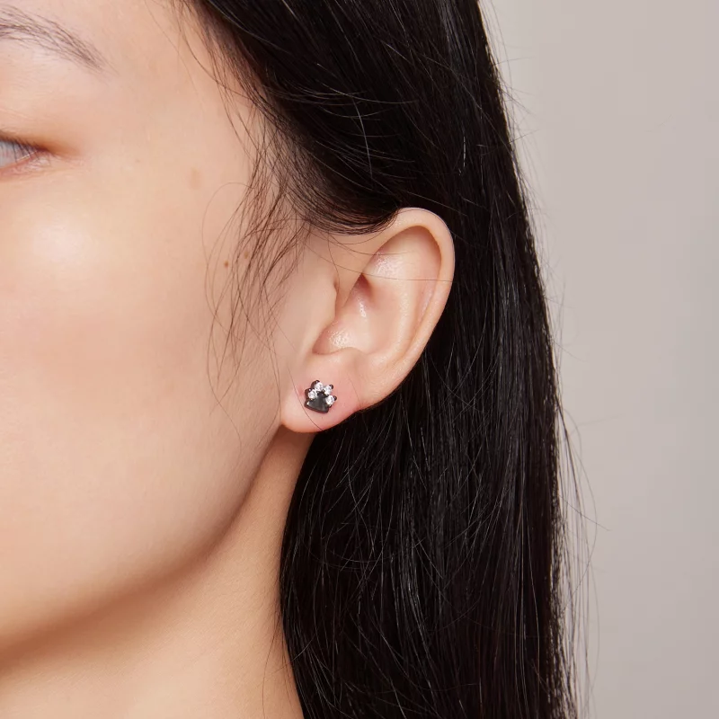 (image pour) Boucles d'oreilles clous style Pandora avec des empreintes de pattes de chien no - Afficher 5