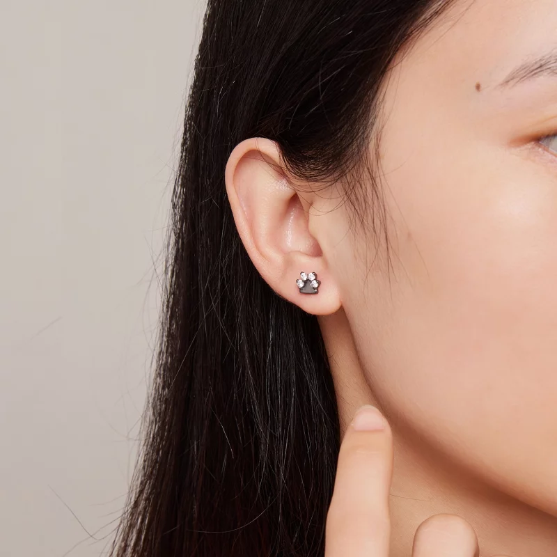 (image pour) Boucles d'oreilles clous style Pandora avec des empreintes de pattes de chien no - Afficher 6