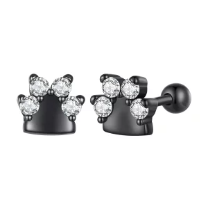 (image pour) Boucles d'oreilles clous style Pandora avec des empreintes de pattes de chien noires - SCE1575