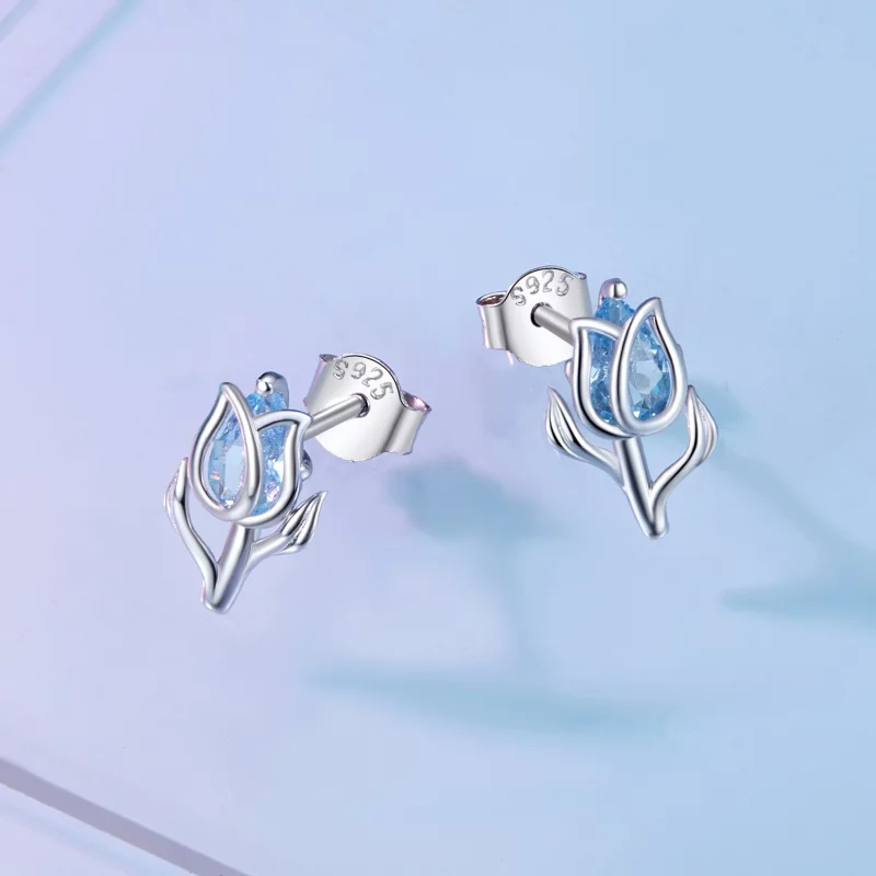 (image pour) Boucles d'oreilles à clous style Pandora avec des tulipes - BSE873 - Afficher 2