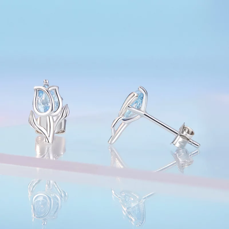 (image pour) Boucles d'oreilles à clous style Pandora avec des tulipes - BSE873 - Afficher 3