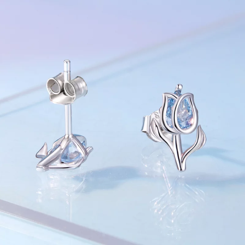 (image pour) Boucles d'oreilles à clous style Pandora avec des tulipes - BSE873 - Afficher 4