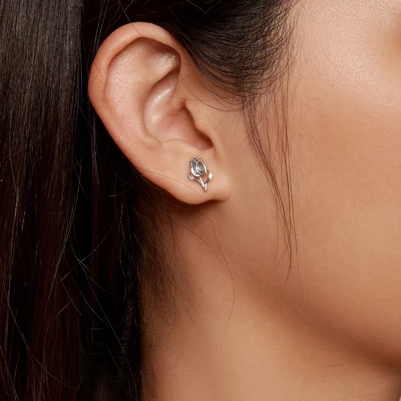 (image pour) Boucles d'oreilles à clous style Pandora avec des tulipes - BSE873 - Afficher 6