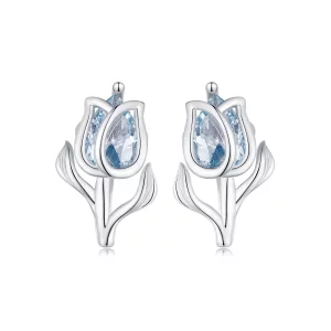 (image pour) Boucles d'oreilles à clous style Pandora avec des tulipes - BSE873