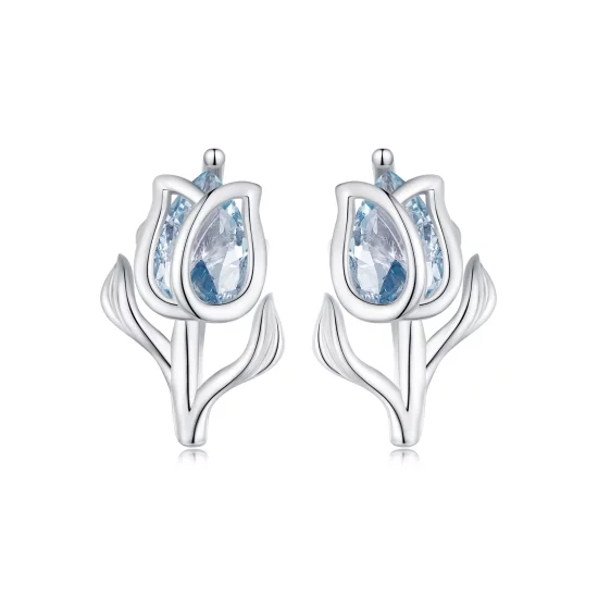 (image pour) Boucles d'oreilles à clous style Pandora avec des tulipes - BSE873