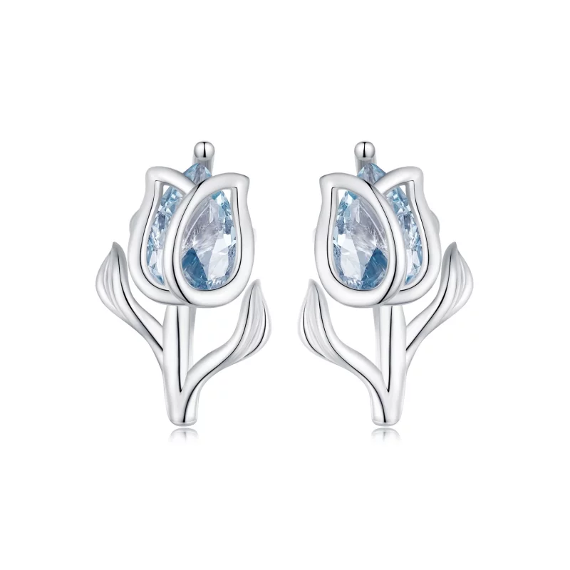 (image pour) Boucles d'oreilles à clous style Pandora avec des tulipes - BSE873