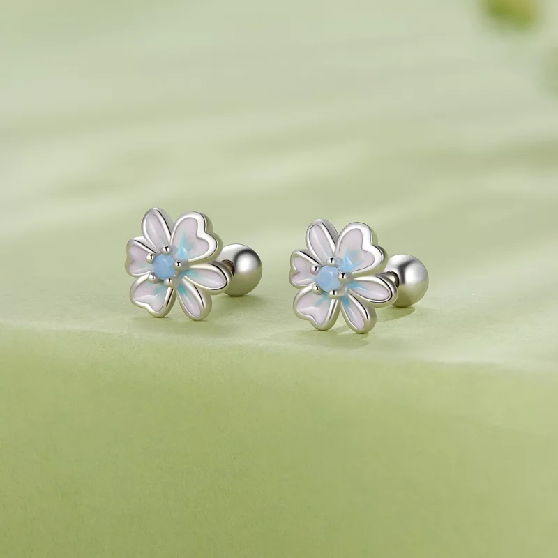 (image pour) Boucles d'oreilles à clous style Pandora avec fleurs - SCE1572 - Afficher 2