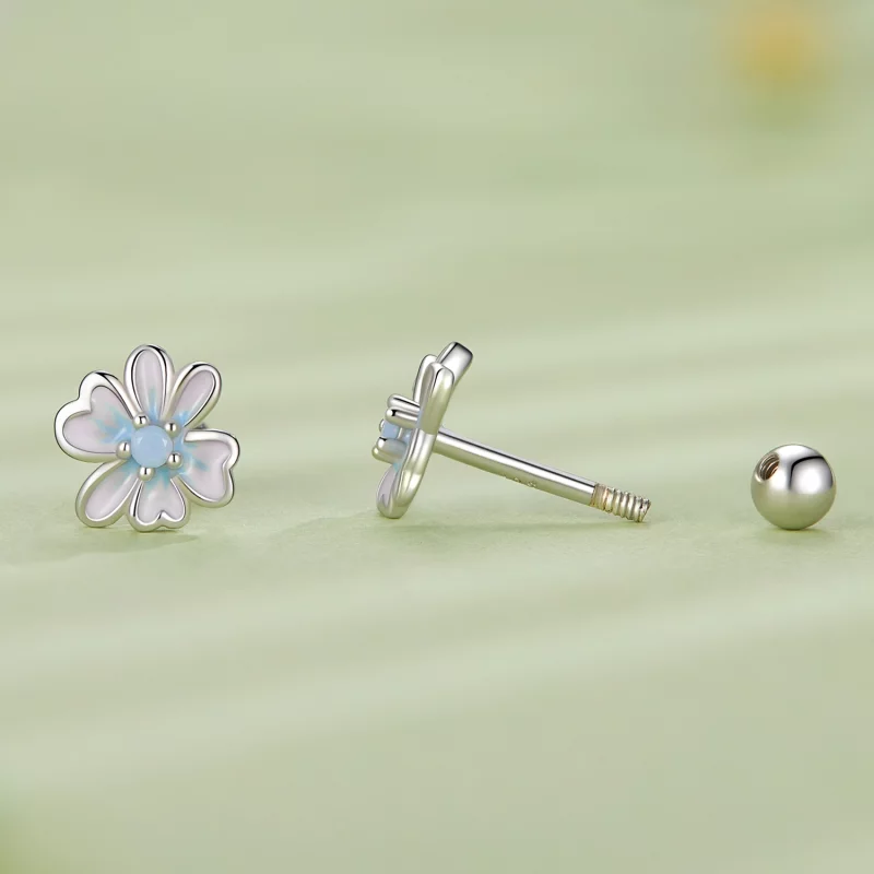 (image pour) Boucles d'oreilles à clous style Pandora avec fleurs - SCE1572 - Afficher 3