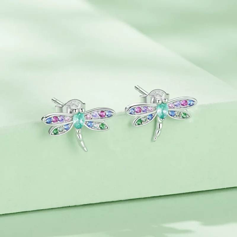 (image pour) Boucles d'oreilles clous style Pandora avec libellule - BSE795 - Afficher 2