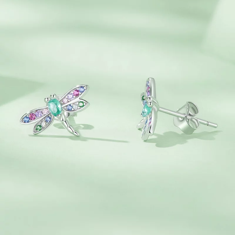 (image pour) Boucles d'oreilles clous style Pandora avec libellule - BSE795 - Afficher 3