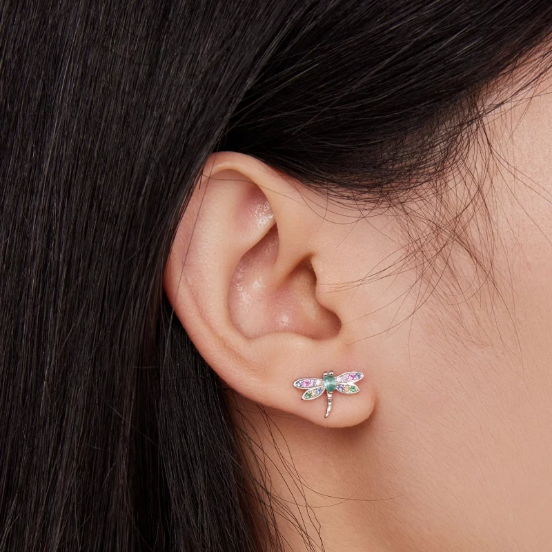 (image pour) Boucles d'oreilles clous style Pandora avec libellule - BSE795 - Afficher 5