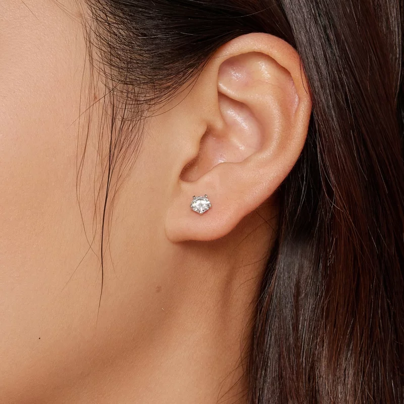 (image pour) Boucles d'oreilles à clous style Pandora avec moissanite de 0,5 Ct - MSE024-S - Afficher 3