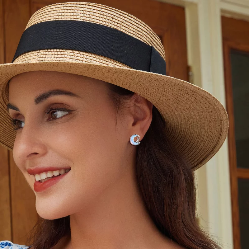 (image pour) Boucles d'oreilles clous style Pandora avec motif chat lunaire - BSE913 - Afficher 6