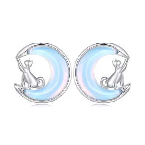 (image pour) Boucles d'oreilles clous style Pandora avec motif chat lunaire - BSE913