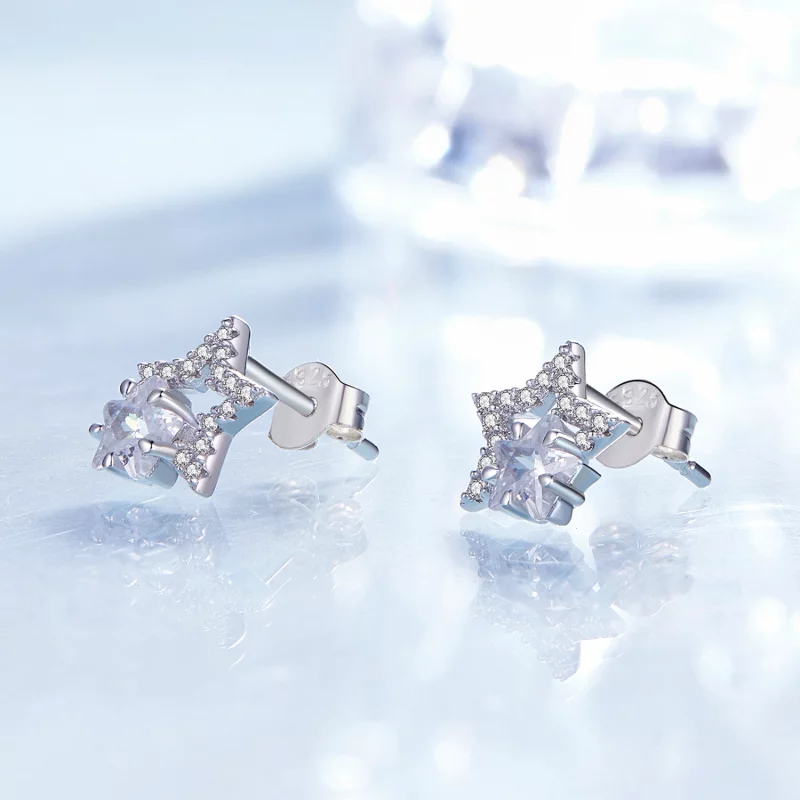 (image pour) Boucles d'oreilles à clous style Pandora avec étoiles - BSE878 - Afficher 2