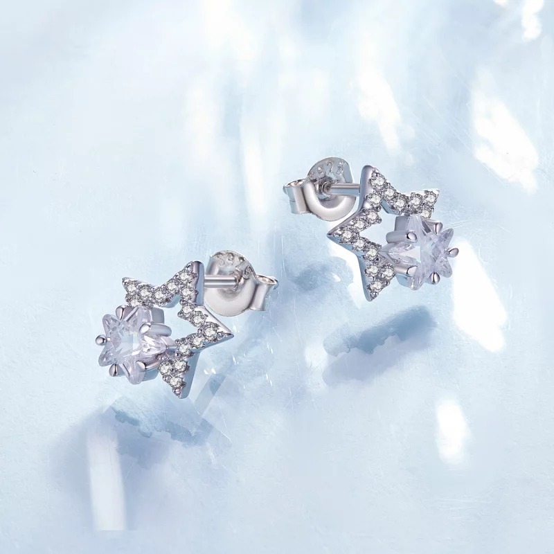 (image pour) Boucles d'oreilles à clous style Pandora avec étoiles - BSE878 - Afficher 3