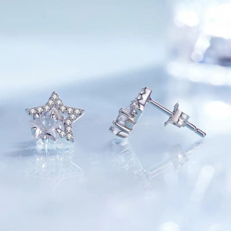 (image pour) Boucles d'oreilles à clous style Pandora avec étoiles - BSE878 - Afficher 4