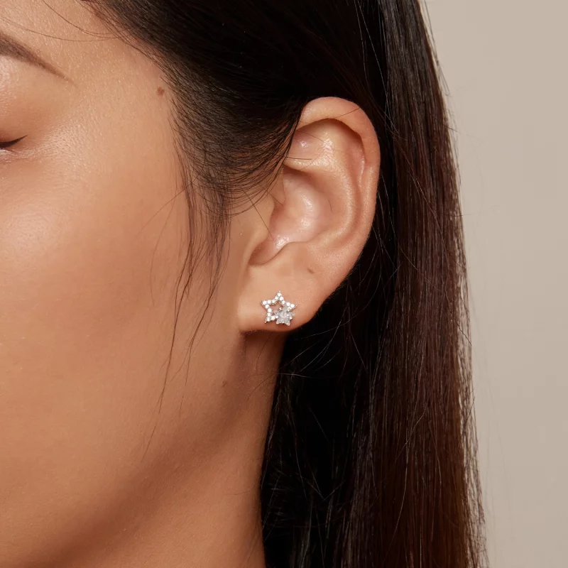 (image pour) Boucles d'oreilles à clous style Pandora avec étoiles - BSE878 - Afficher 6
