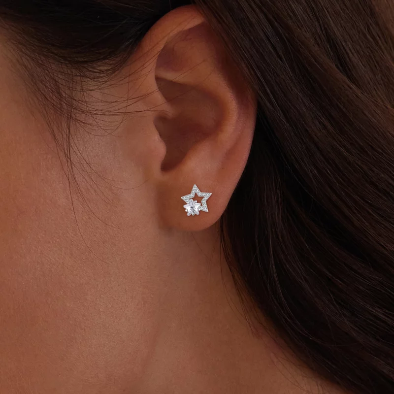(image pour) Boucles d'oreilles à clous style Pandora avec étoiles - BSE878 - Afficher 9