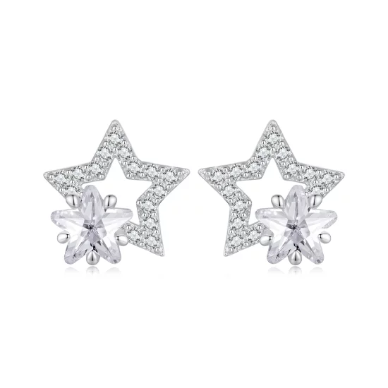 (image pour) Boucles d'oreilles à clous style Pandora avec étoiles - BSE878