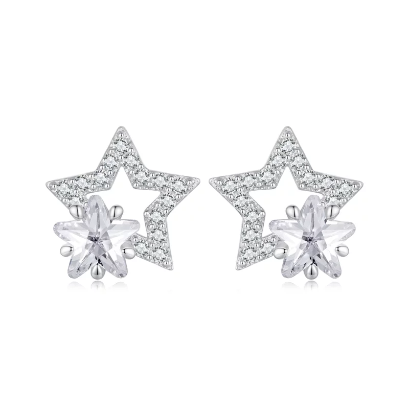(image pour) Boucles d'oreilles à clous style Pandora avec étoiles - BSE878