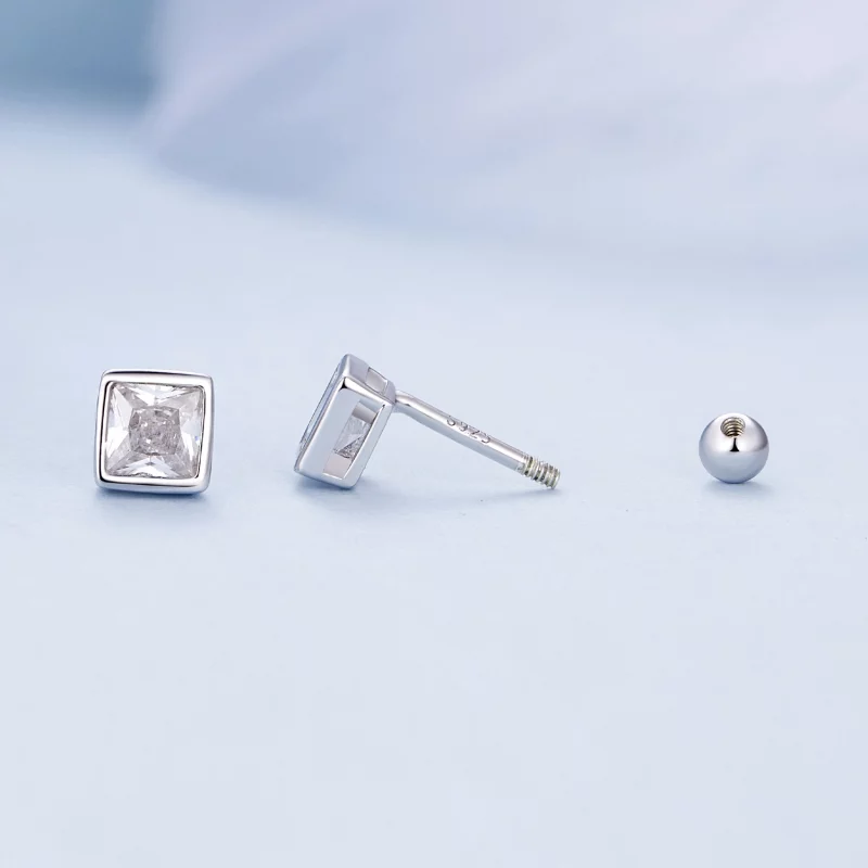 (image pour) Boucles d'oreilles à clous style Pandora avec zircones princesses - BSE885-L - Afficher 4