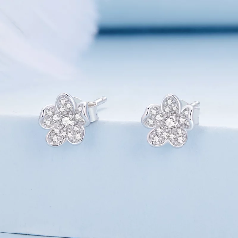 (image pour) Boucles d'oreilles clous style Pandora en forme de fleur, incrustées de diamants - Afficher 2