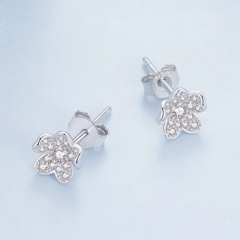 (image pour) Boucles d'oreilles clous style Pandora en forme de fleur, incrustées de diamants - Afficher 3