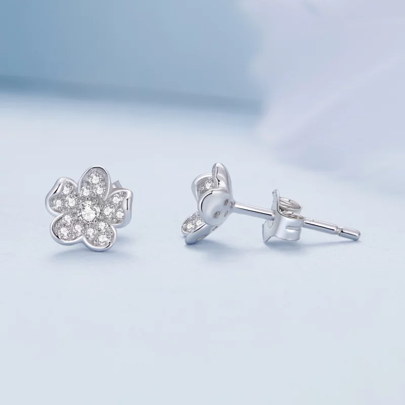 (image pour) Boucles d'oreilles clous style Pandora en forme de fleur, incrustées de diamants - Afficher 4