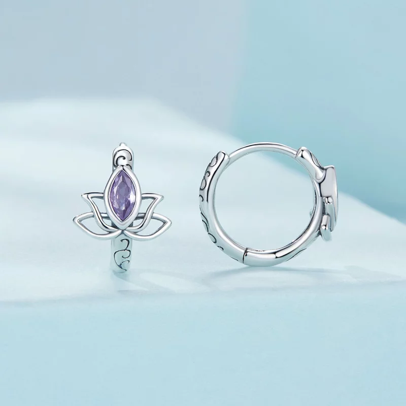 (image pour) Boucles d'oreilles créoles de style Pandora avec lotus - SCE1648 - Afficher 2