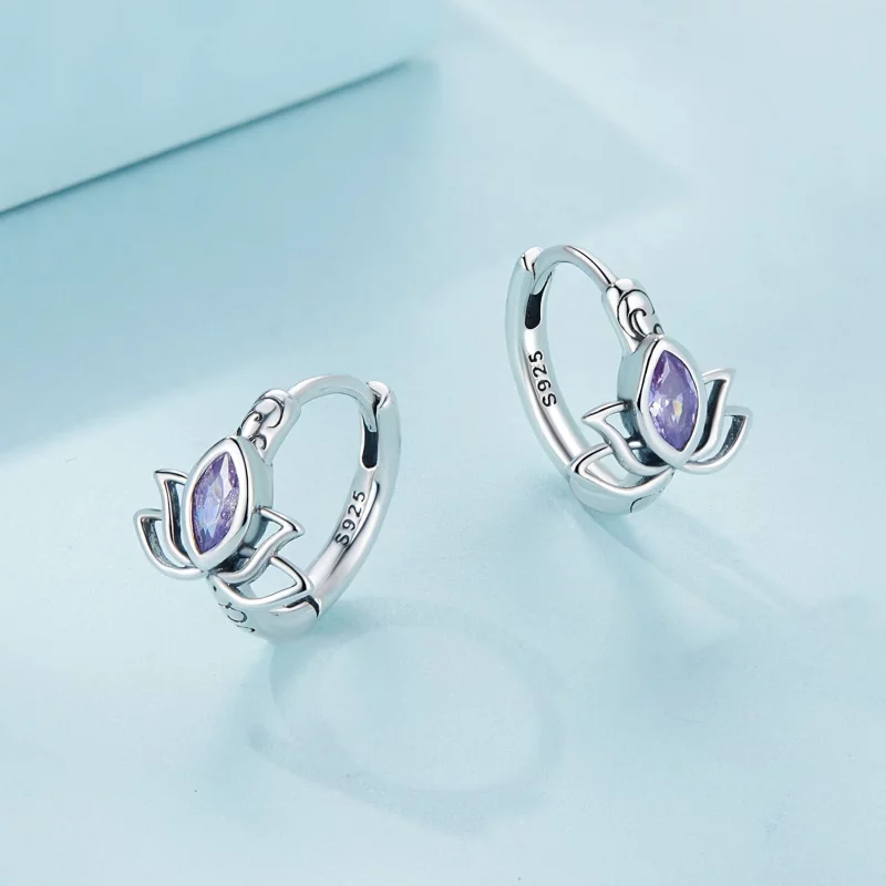 (image pour) Boucles d'oreilles créoles de style Pandora avec lotus - SCE1648 - Afficher 3