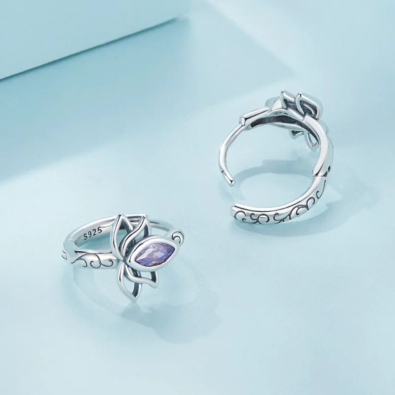 (image pour) Boucles d'oreilles créoles de style Pandora avec lotus - SCE1648 - Afficher 4