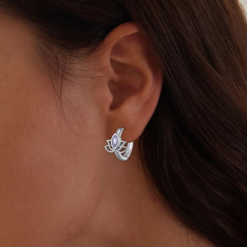 (image pour) Boucles d'oreilles créoles de style Pandora avec lotus - SCE1648 - Afficher 6