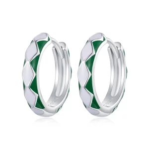 (image pour) Boucles d'oreilles créoles de style Pandora avec motif de diamants verts et blancs - SCE1611-GN