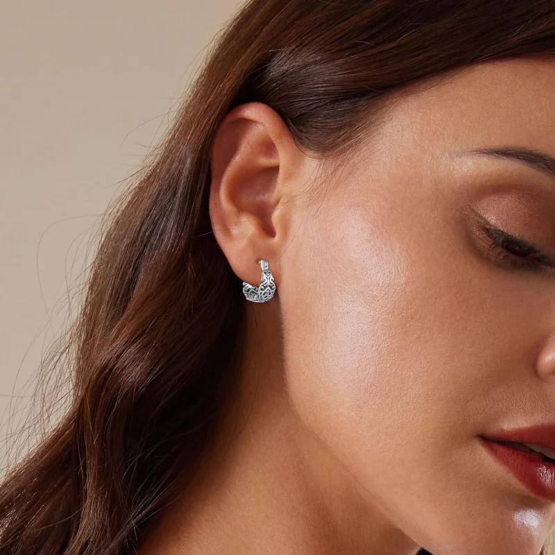 (image pour) Boucles d'oreilles créoles de style Pandora avec motif rétro - SCE1650 - Afficher 6