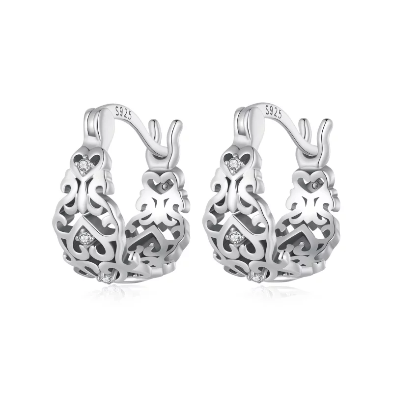 (image pour) Boucles d'oreilles créoles de style Pandora avec motif rétro - SCE1650