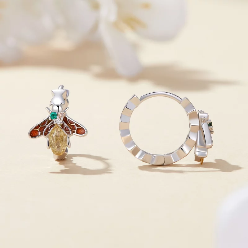 (image pour) Boucles d'oreilles créoles en forme d'abeille de style Pandora - BSE808 - Afficher 2