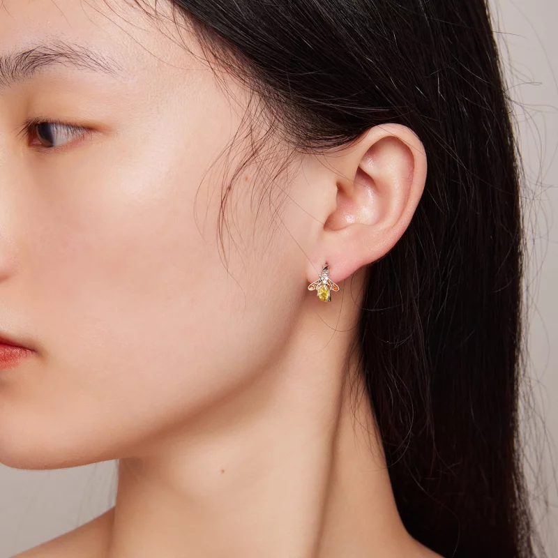 (image pour) Boucles d'oreilles créoles en forme d'abeille de style Pandora - BSE808 - Afficher 6