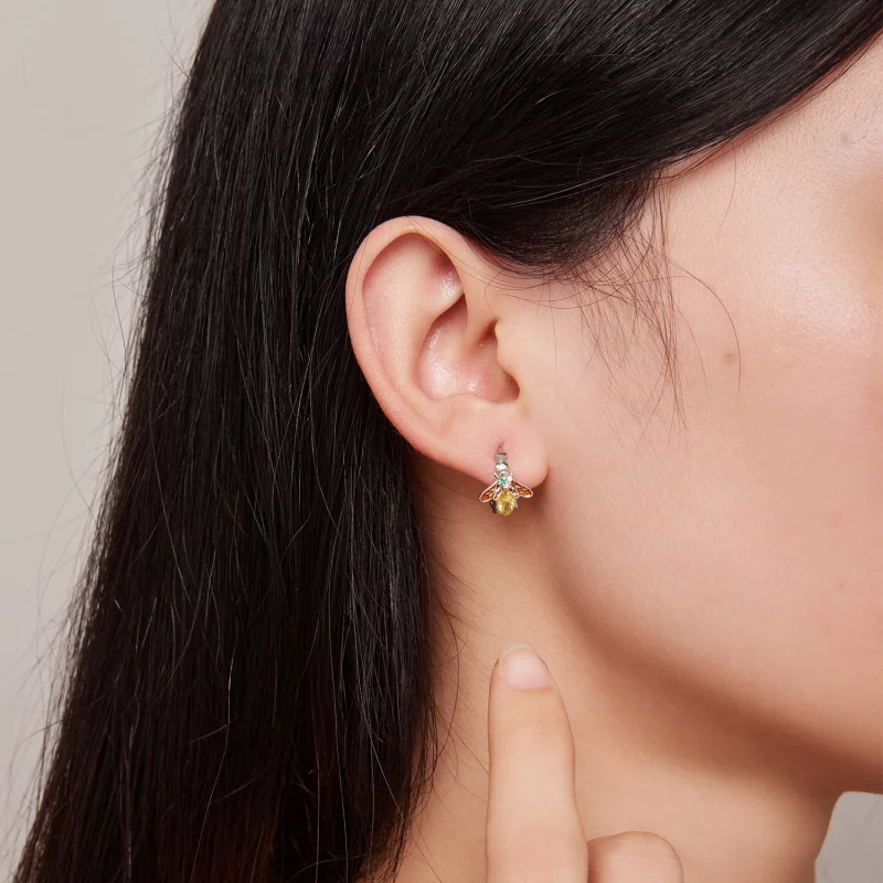 (image pour) Boucles d'oreilles créoles en forme d'abeille de style Pandora - BSE808 - Afficher 7