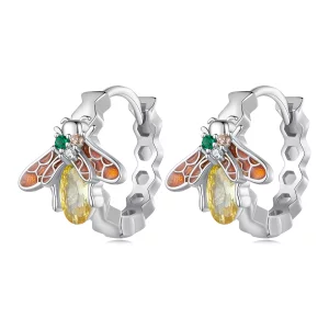 (image pour) Boucles d'oreilles créoles en forme d'abeille de style Pandora - BSE808